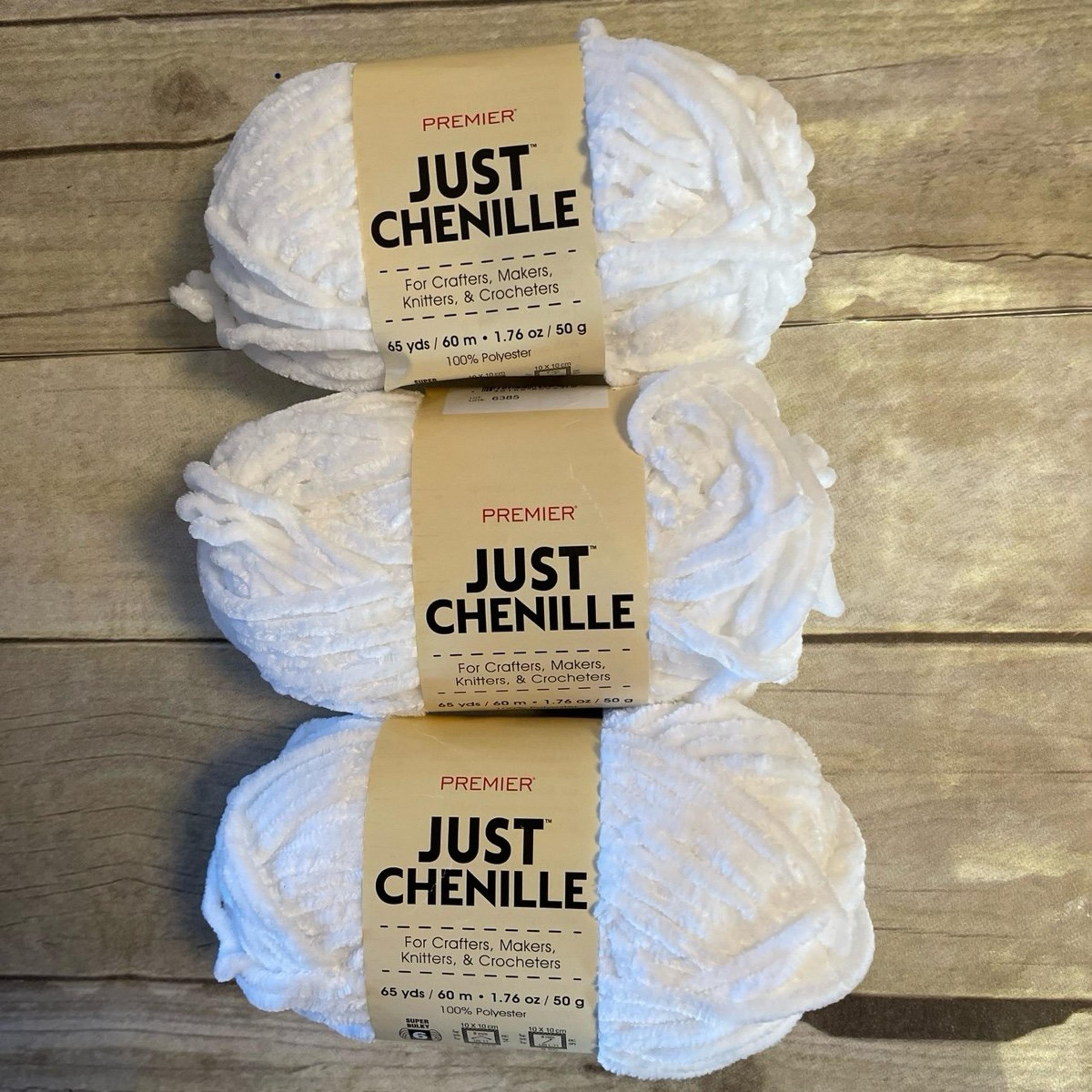 PREMIER YARN Three 1.76 Oz Super Bulky Weight Just Chenille Yarn White