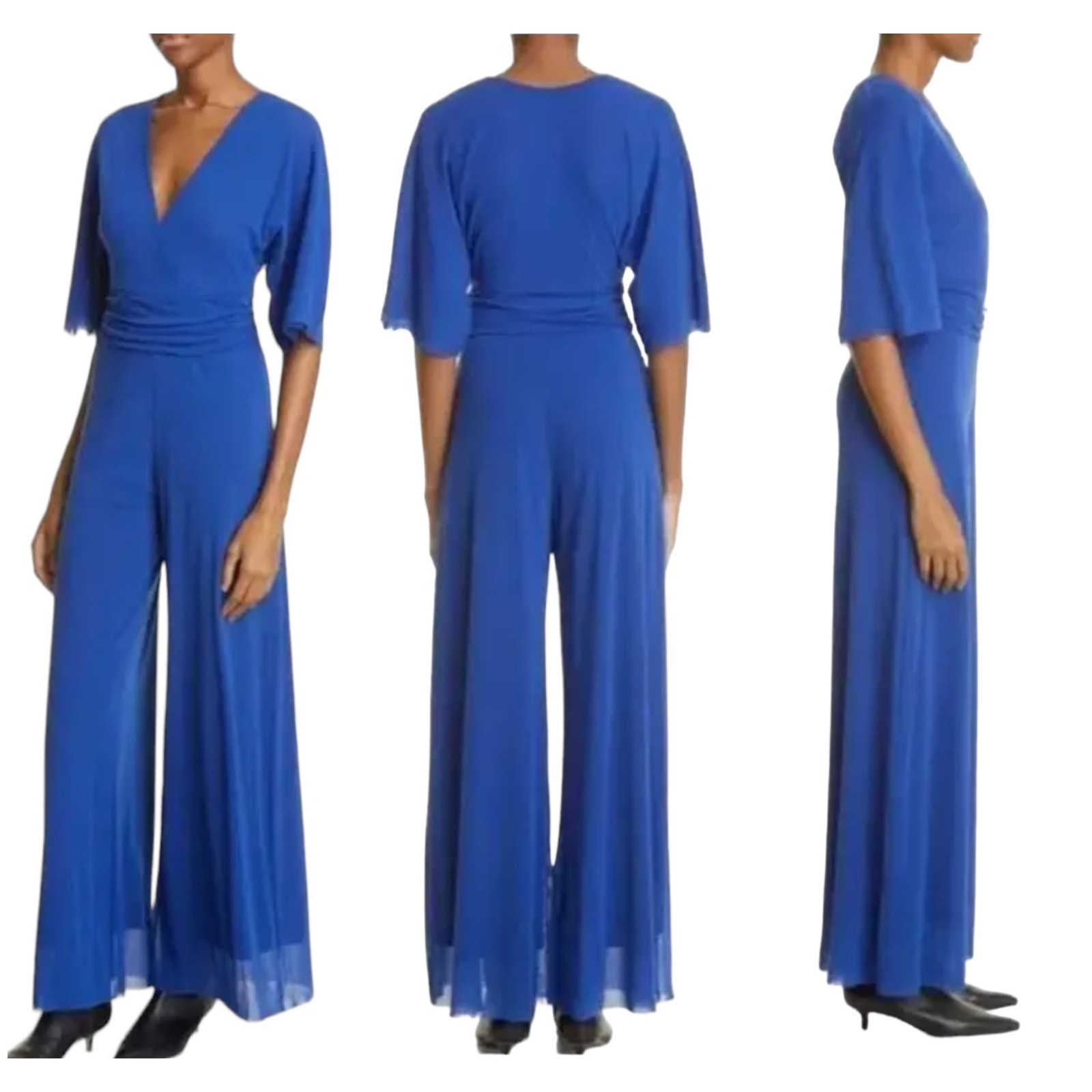 Fuzzi Jean Paul Gaultier NWT Surplice Wide Leg Jumpsuit in Canarie Blue Size M