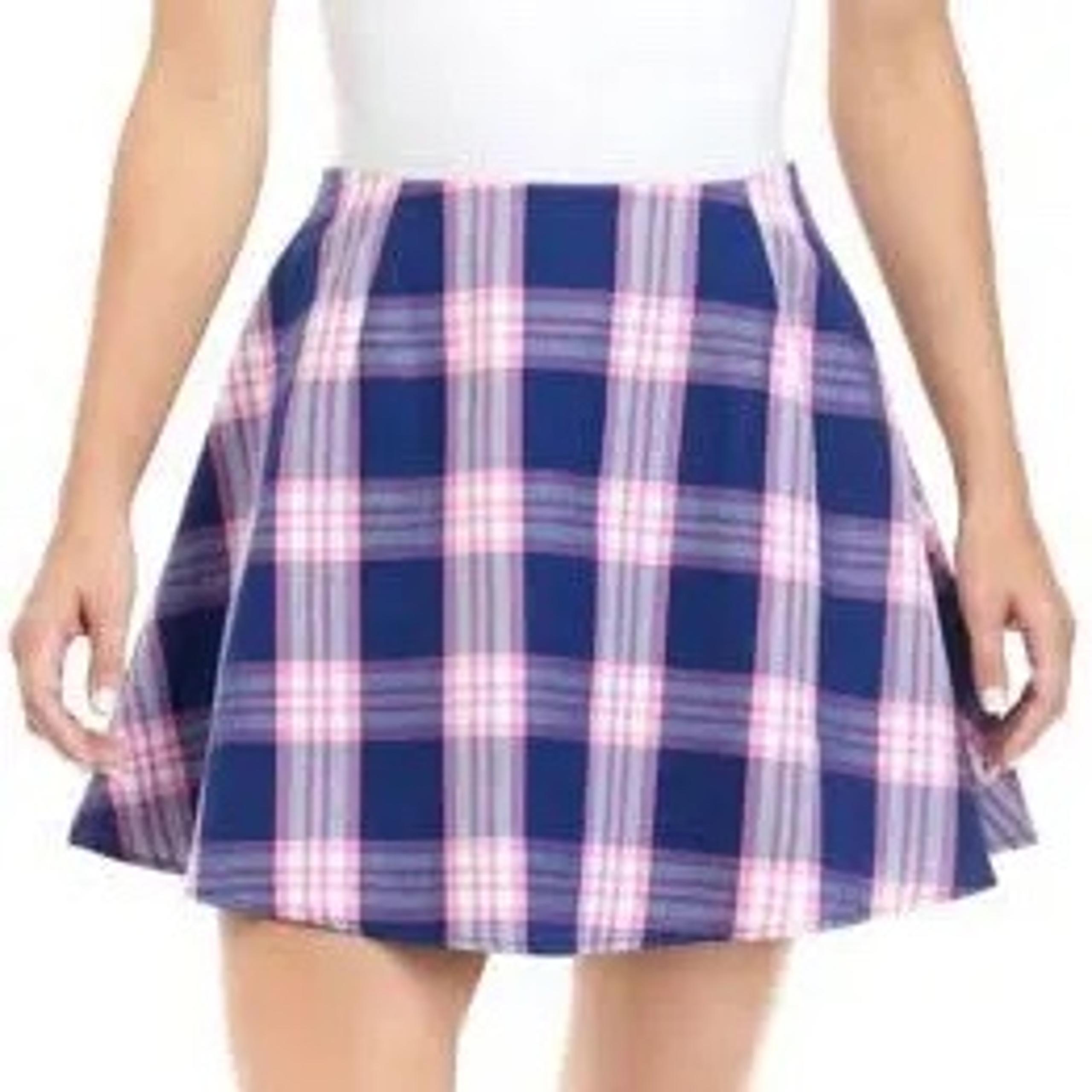 NWT Cabana By Crown & Ivy Juniors' Plaid A-Line Skirt pink blue size 8.