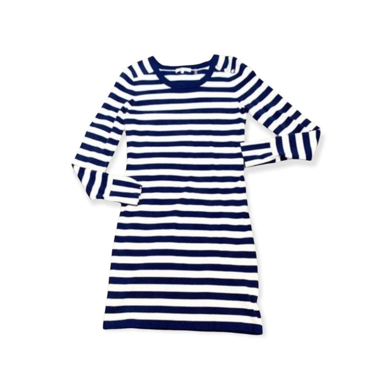 Minnie Rose women white blue striped Long Sleeve Sweater Dress sz S crew neck