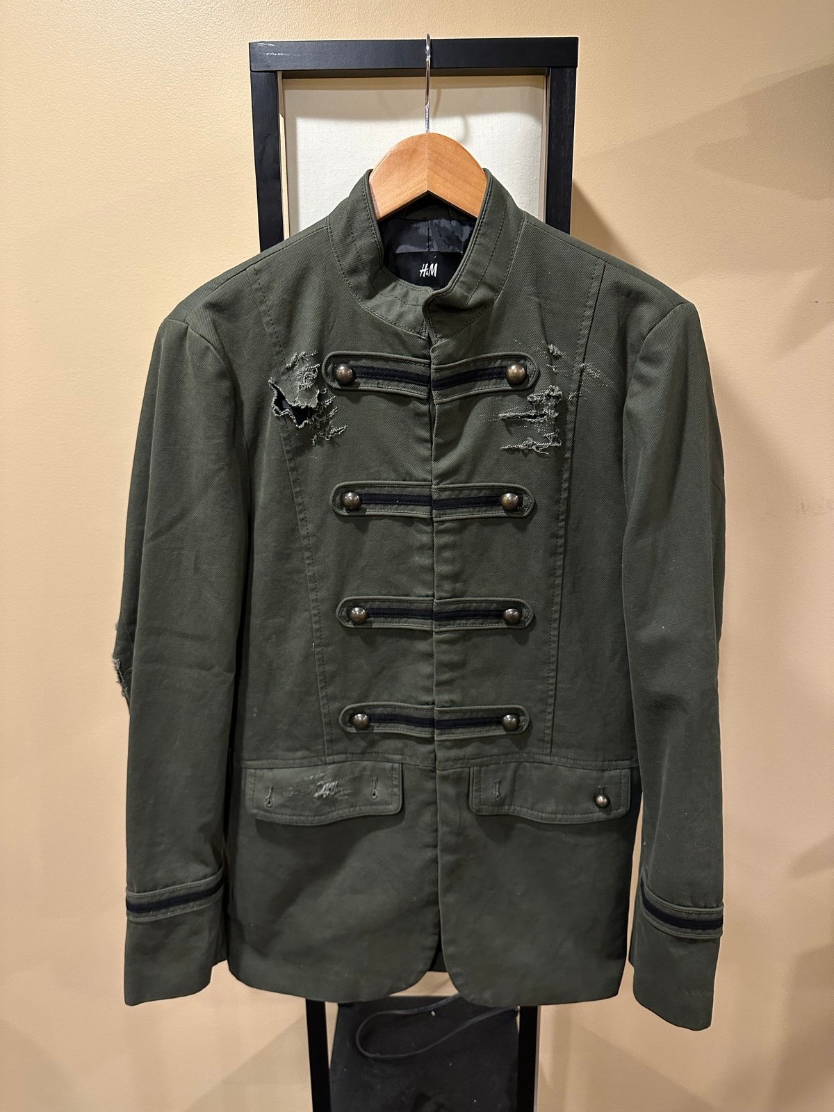 H&M Distressed Green Pea Coat like Button Jacket