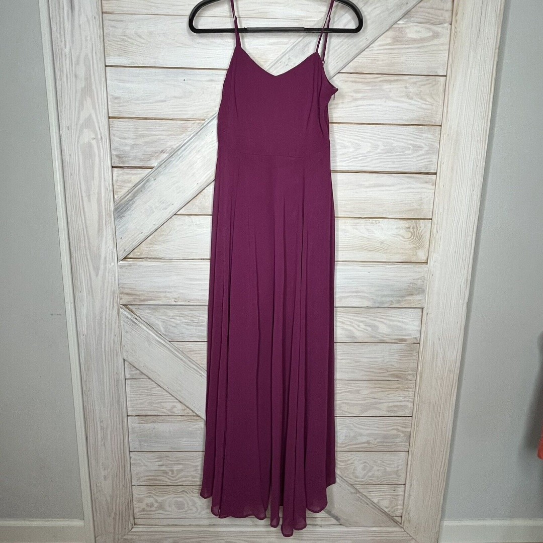 She + Sky Chiffon V-Neck A-Line Long Dress Sangria Cocktail Sleeveless Silk