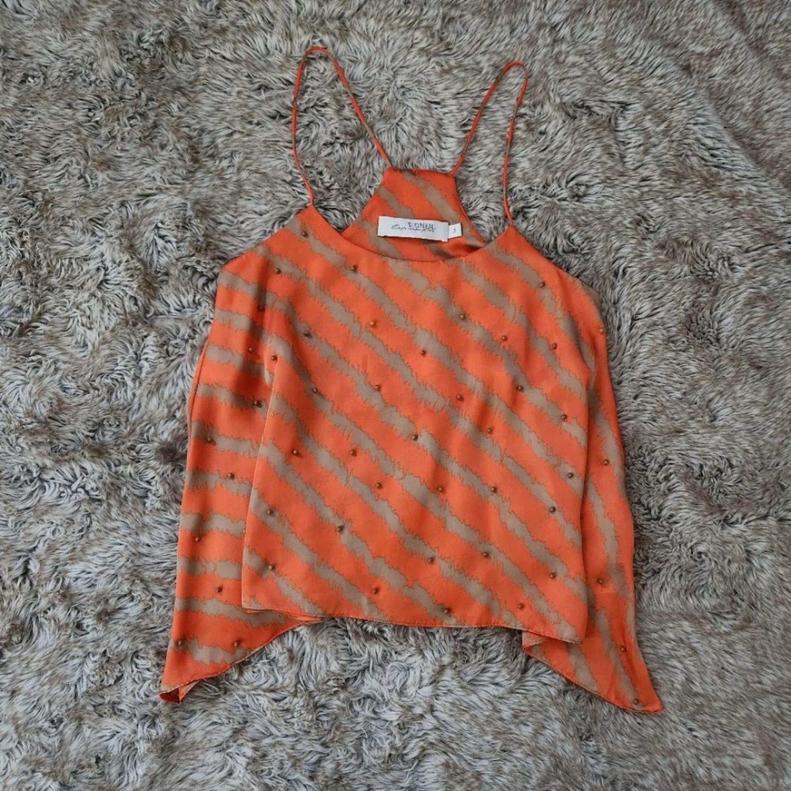 T-bags Los Angeles Textured Striped Orange Tank Top Women's Size Small