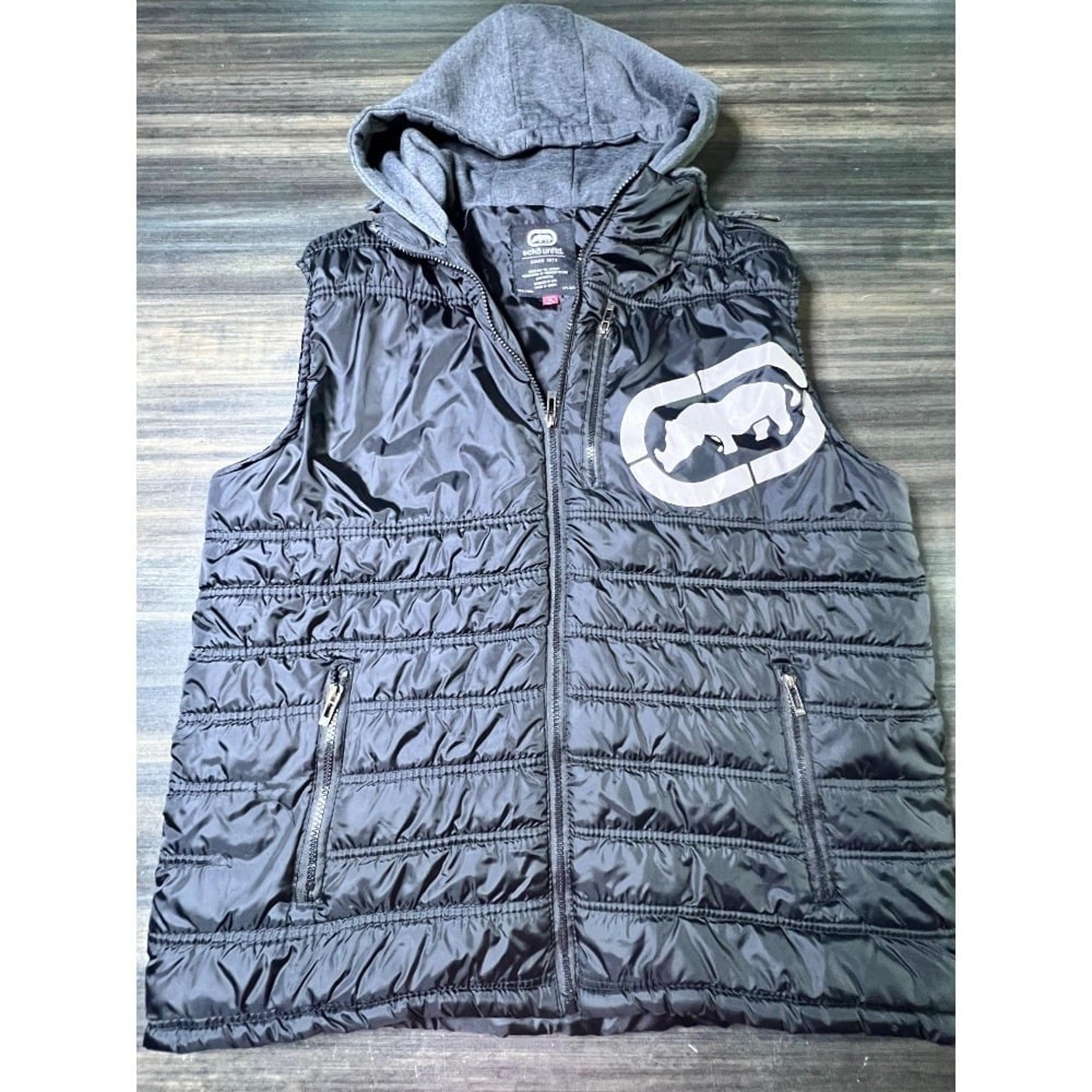 Ecko Unltd Puffer Vest Full Zip Sleeveless Jacket w/ Hood Black XL