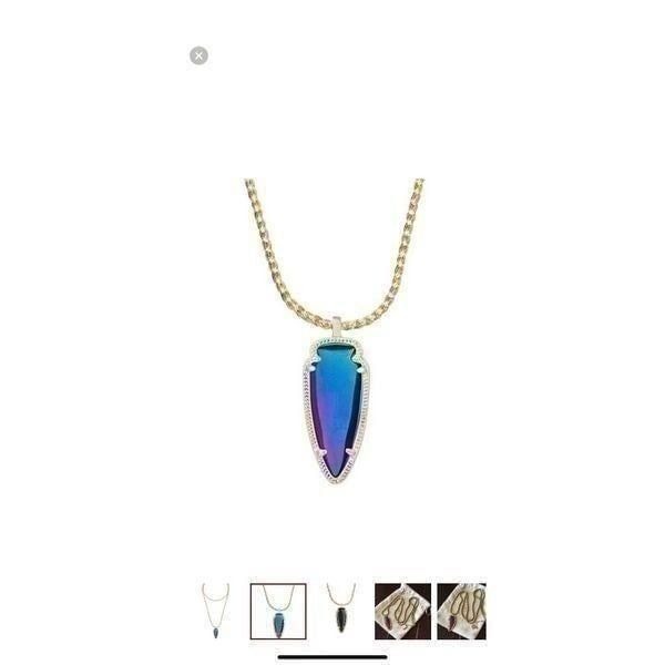 Kendra Scott Shaylee Pendant Arrow Gold Necklace Rare Vintage black iridescent