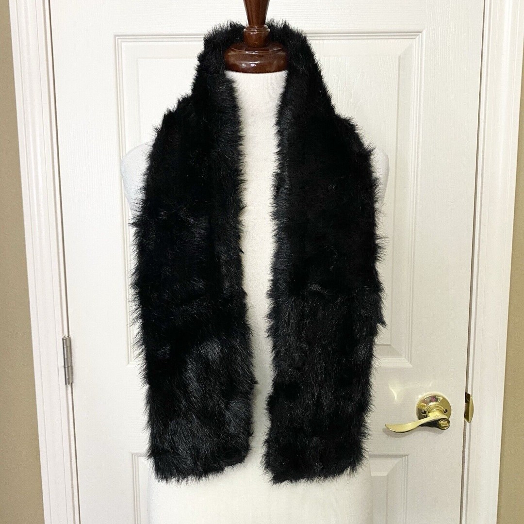 Vintage Pamela McCoy Womens Faux Fur Stole Collar Wrap Scarf Black