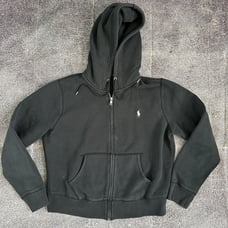 Women's Polo Ralph Lauren Black White Logo Zip Up Hoodie Hooded Sweatshirt Sz L