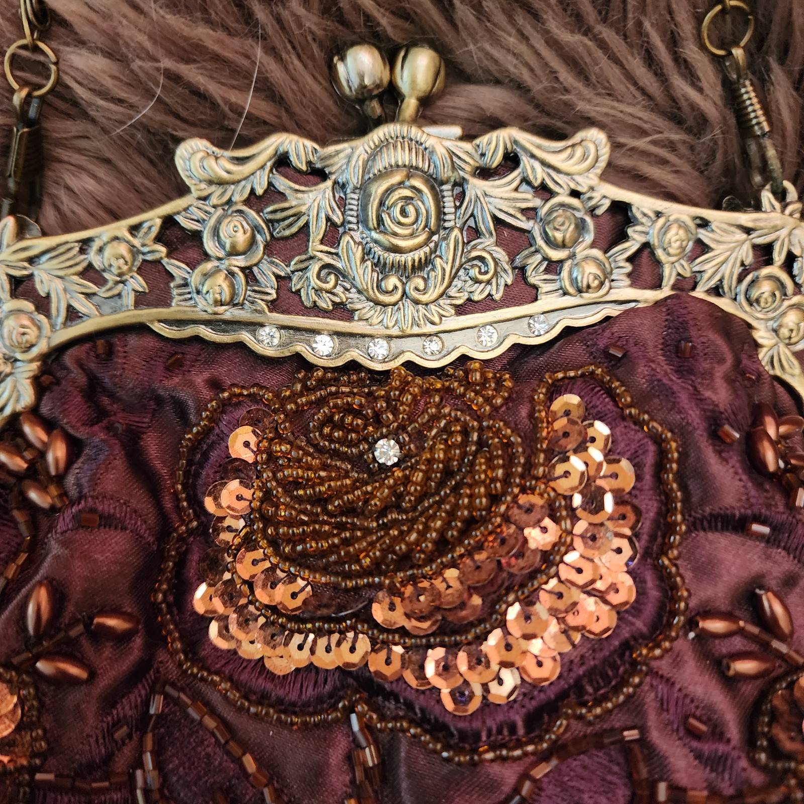 Gorgeous Beaded Bronze Handbag