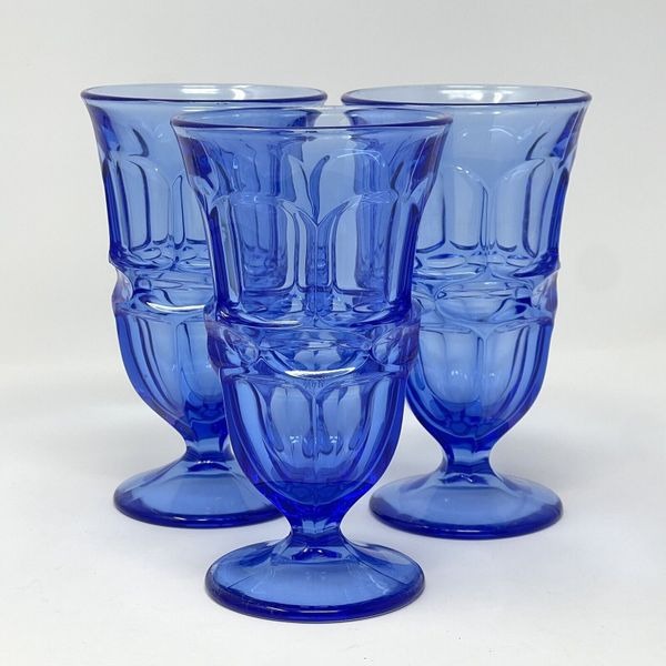 Fostoria Argus BLUE Henry Ford Museum HFM Iced Tea Glasses Goblets 6.5” Set Of 3