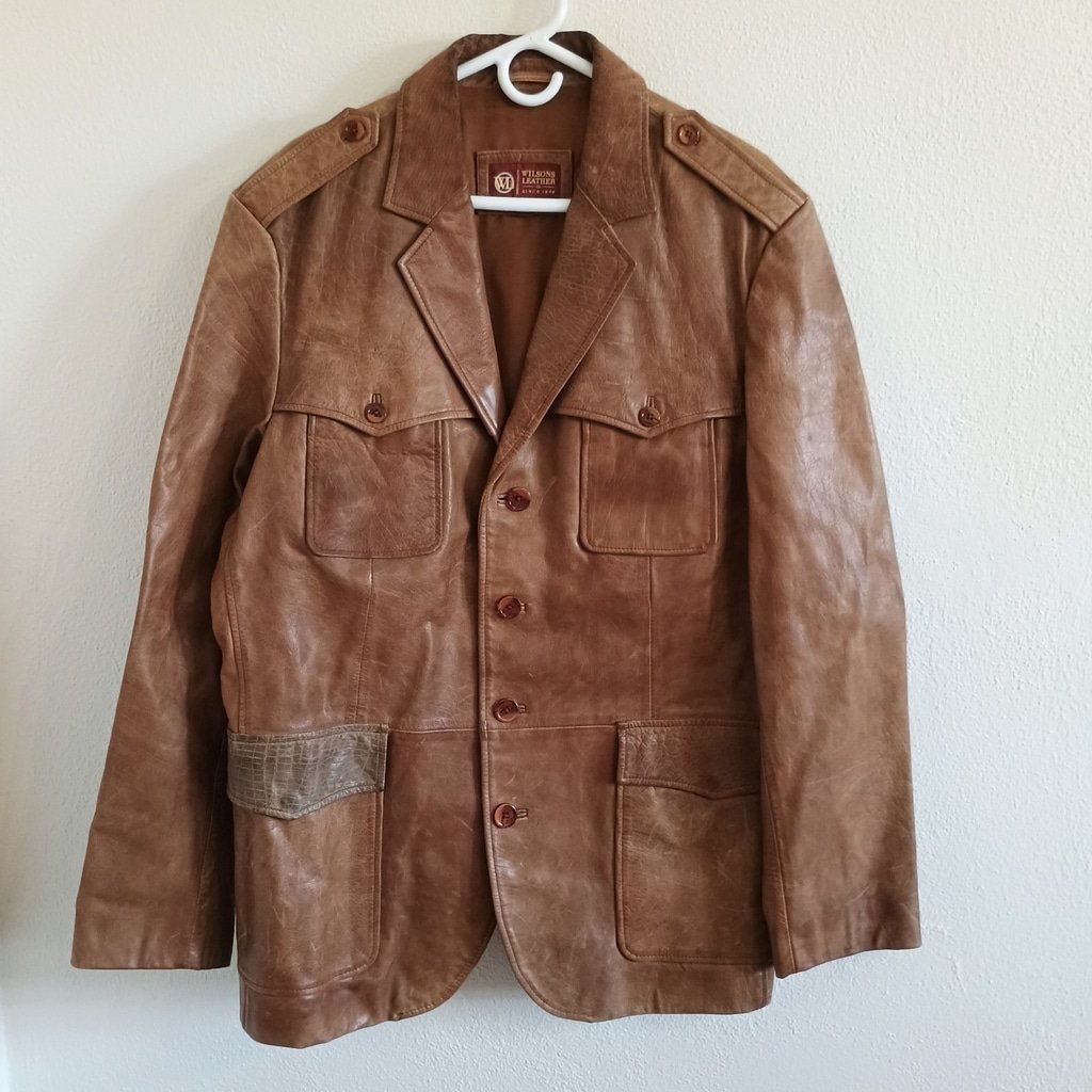 Vintage Wilsons Leather Light Brown Leather Jacket Blazer 4 Button Front Pockets