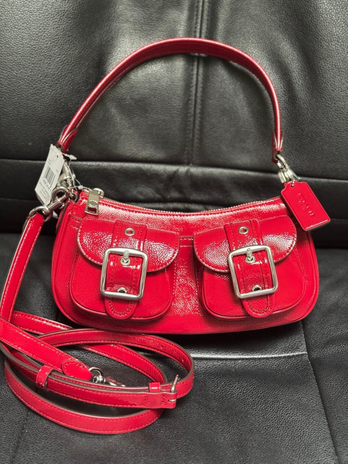 NWT Coach Ashton Bag CV943 patent leather/Silver/Red