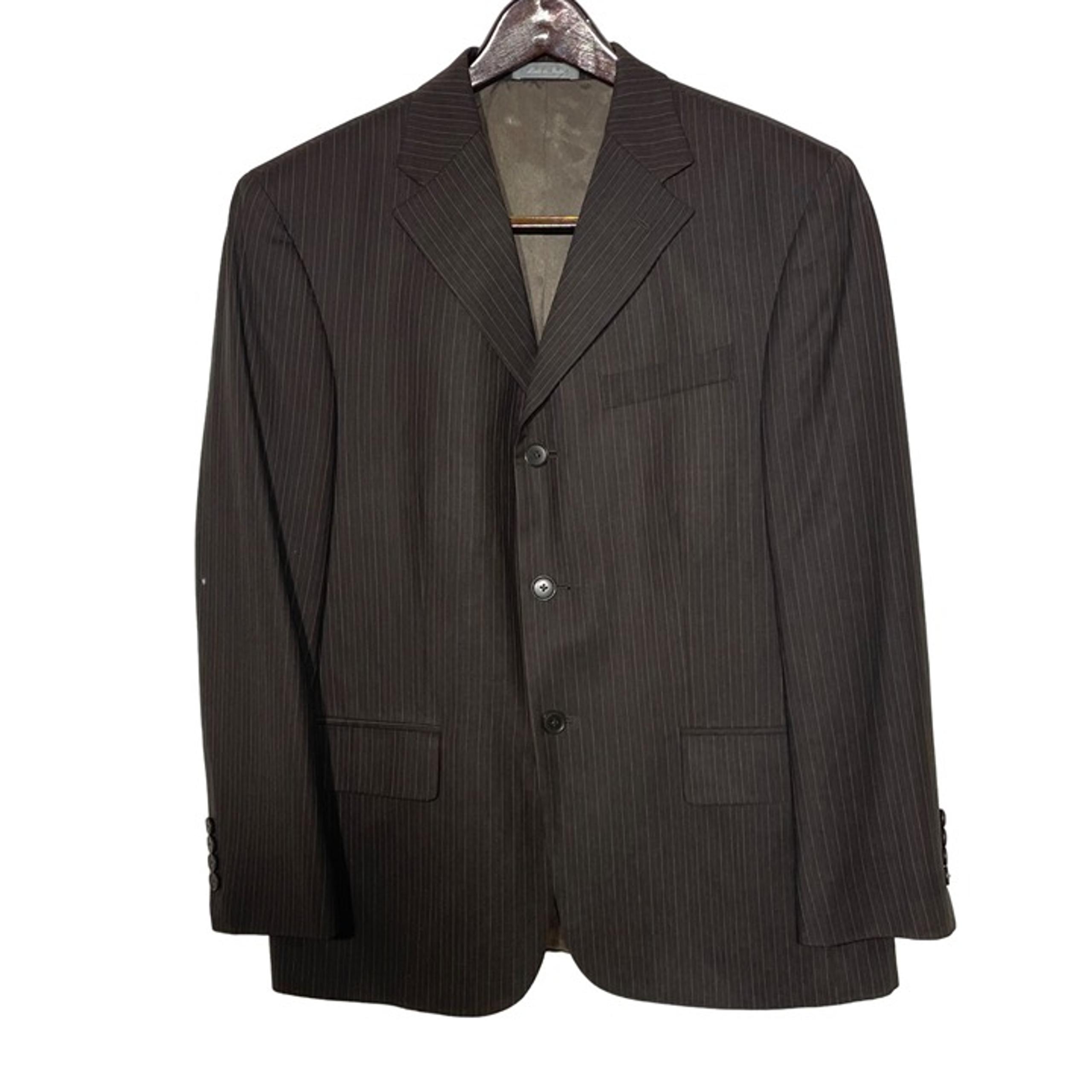 Oscar de la Renta Perfect Press 100% Wool Pinstripe 3 Button Blazer Brown Sz 40S