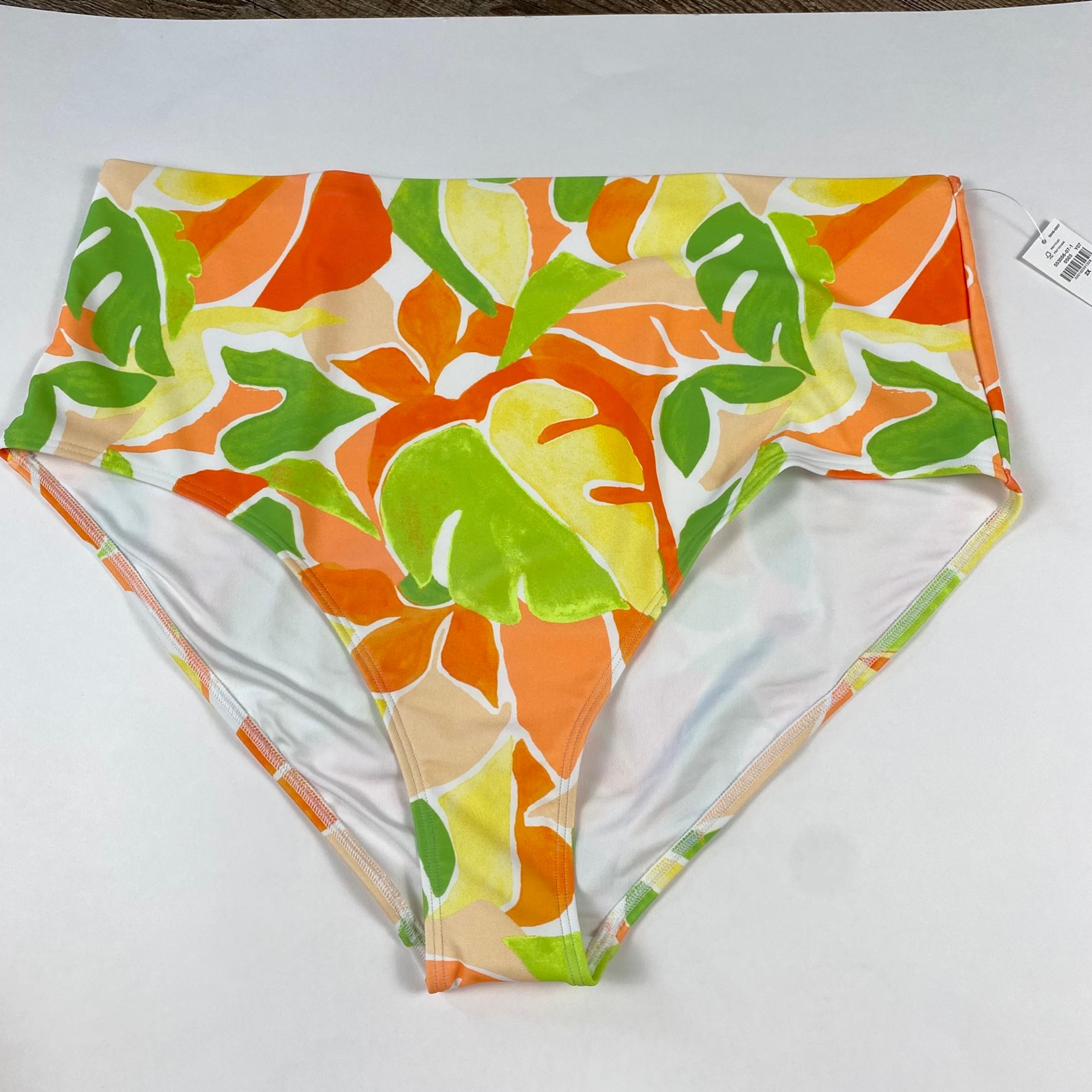 Old Navy Bikini Swim Bottoms Women XXL White Colorful Tropical High Rise Beachy