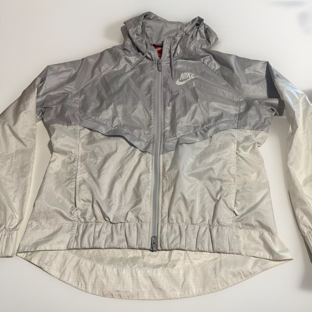 Vintage Nike Track Jacket Mens Medium Gray Silver Lightweight Hooded