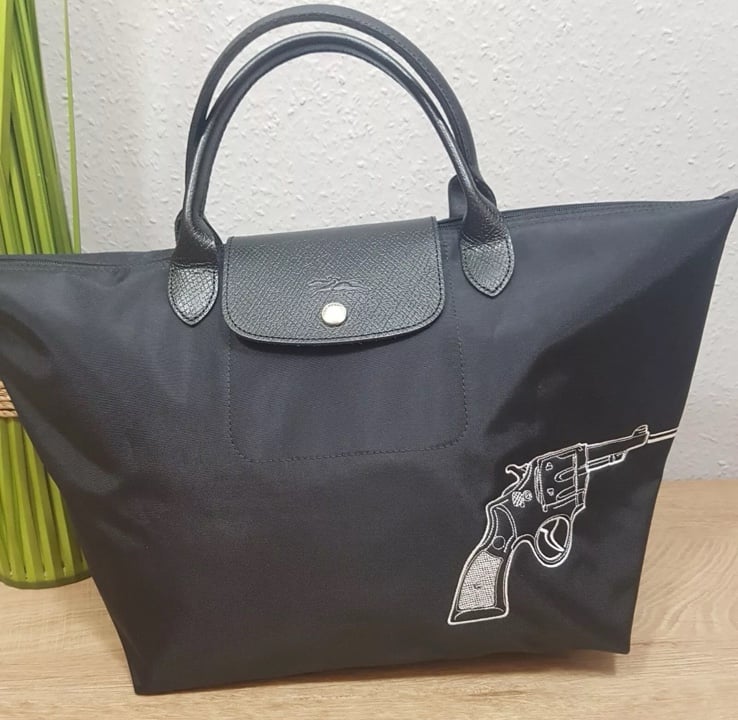 Longchamp Le Pliage Limited edition embroidered 2015 gun Bang! Tote