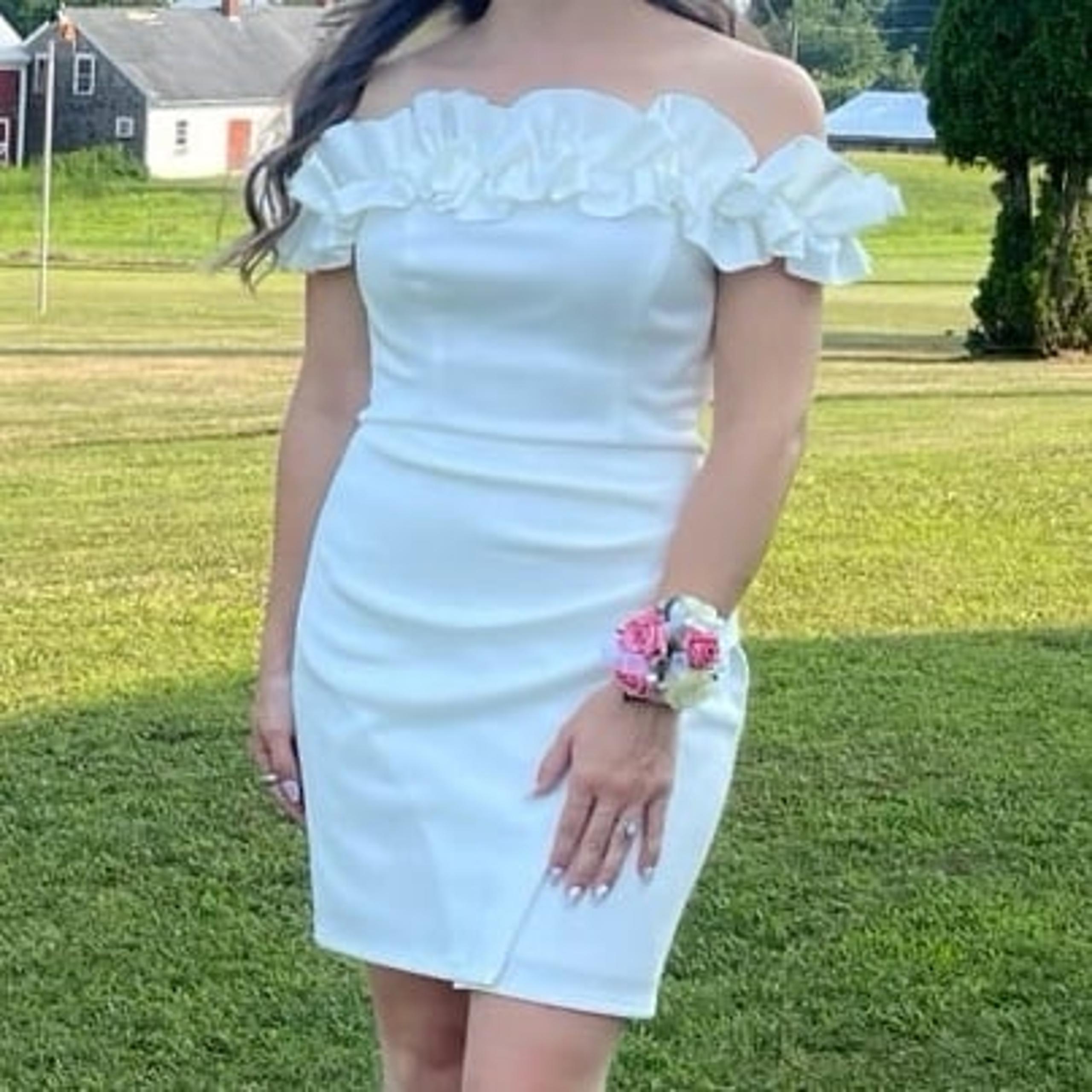 White Ruffle Off The Shoulder Dress Size 4