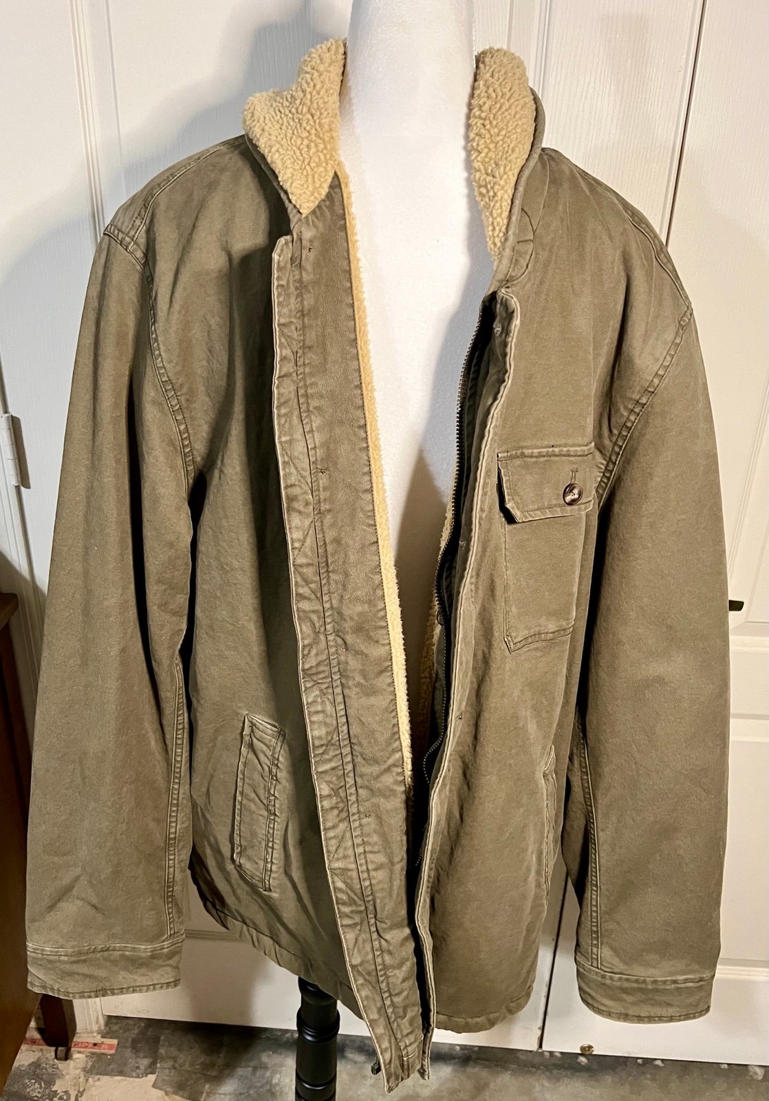 Gap Jacket Mens Medium Green Sherpa Lined Full Zip Utility Bomber Coat Outdoor