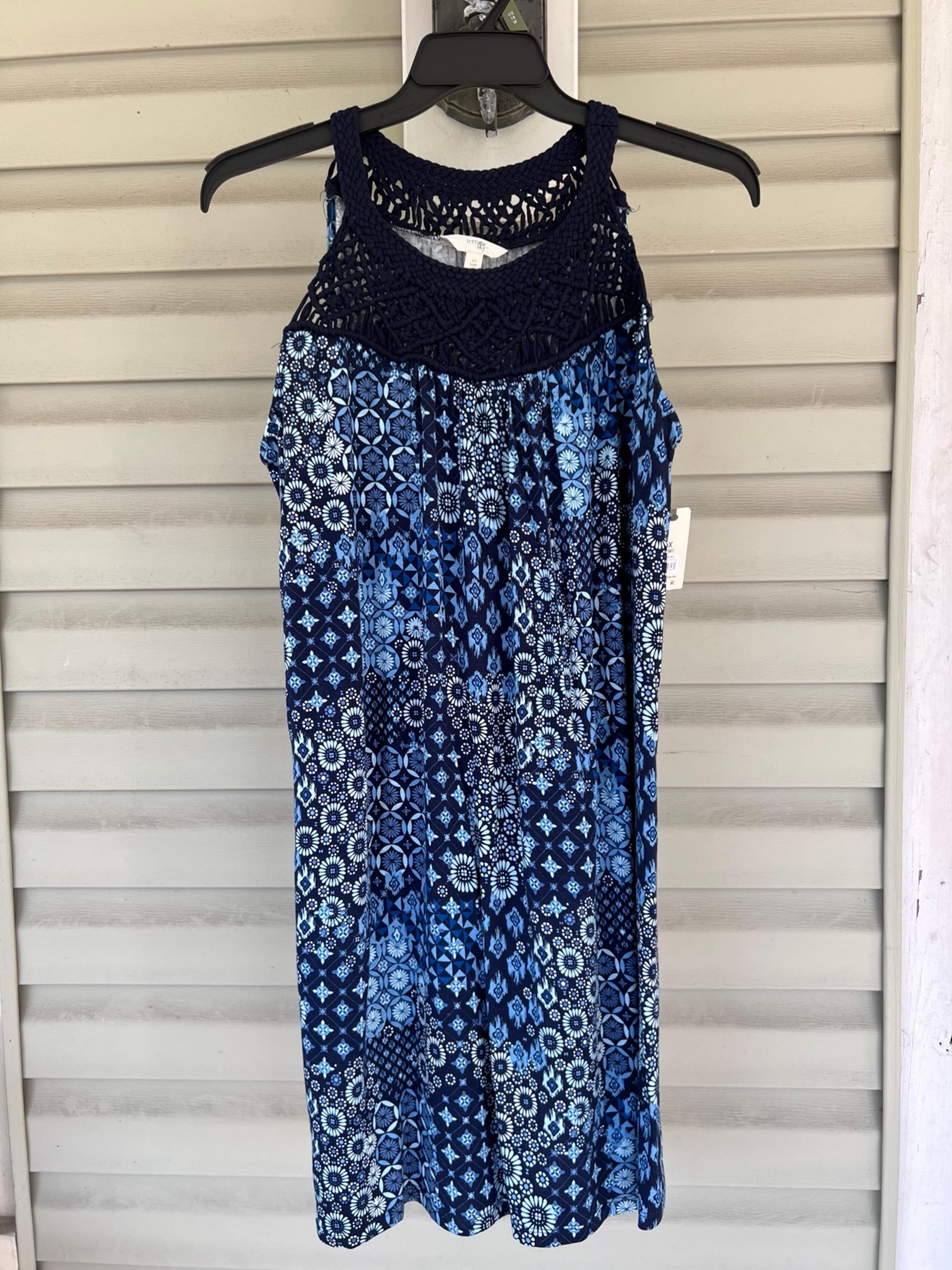 Terra & Sky Dress Women 0X Blue Tank Midi Sleeveless Jersey Knit Pullover NWT