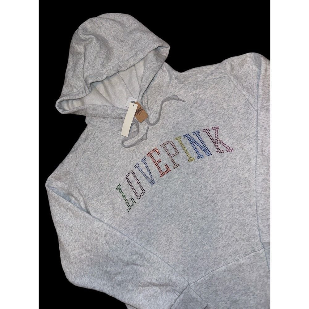 PINK Victoria's Secret Pride Bling Hoodie Heather Gray New Campus Lounge Small