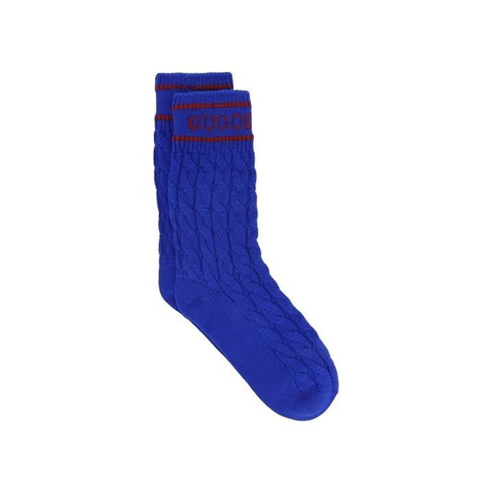 NWT GUCCI CABLE KNIT SOCKS BLUE RED Ankle SZ M