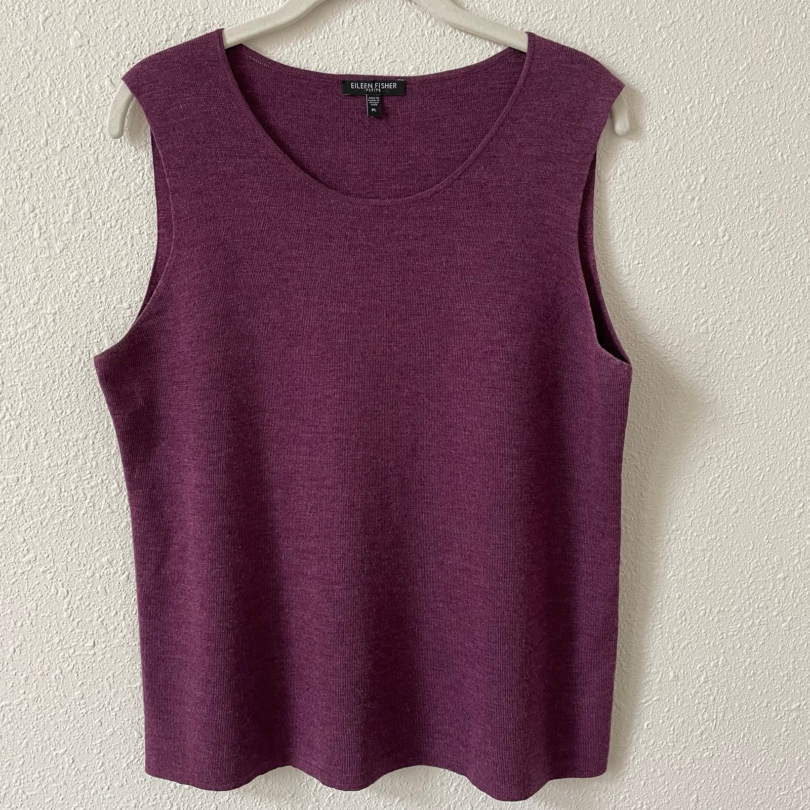 Eileen Fisher 100% Merino Wool Top Vest Shell Purple Size Petite Large Luxury