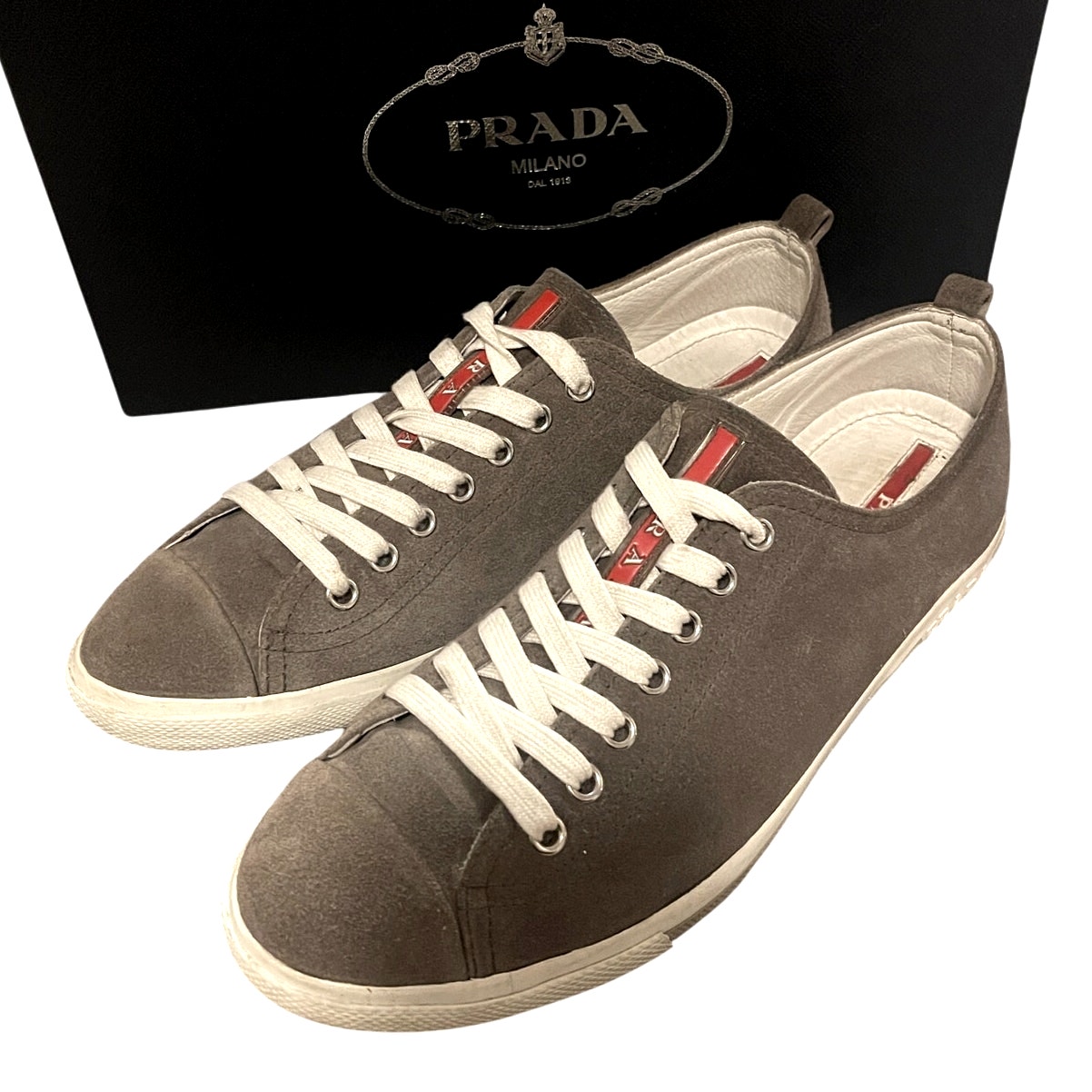 Prada Men's 9 Suede LUXURY Low Top Sneakers Casual Designer Lace Up Shoes Gray