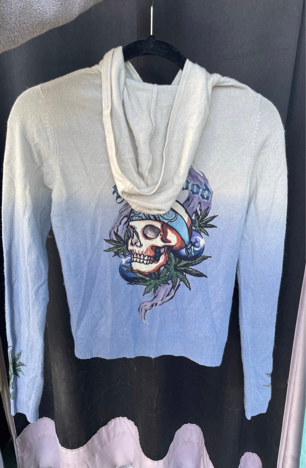RAW 7 Cannabis Skull Hoodie 100% Cashmere