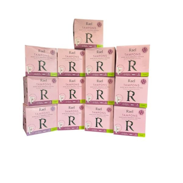 13 boxes Rael Tampons Made With Organic Cotton BPA Free 18 CT Box Super