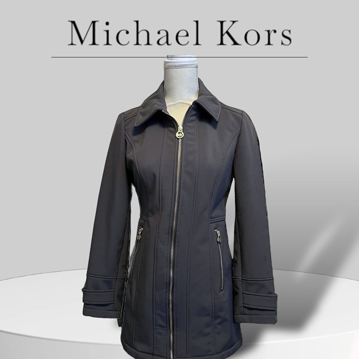 Michael Kors Gray Plush Lined Neoprene Long Exposed Zip Long Trench Coat XS