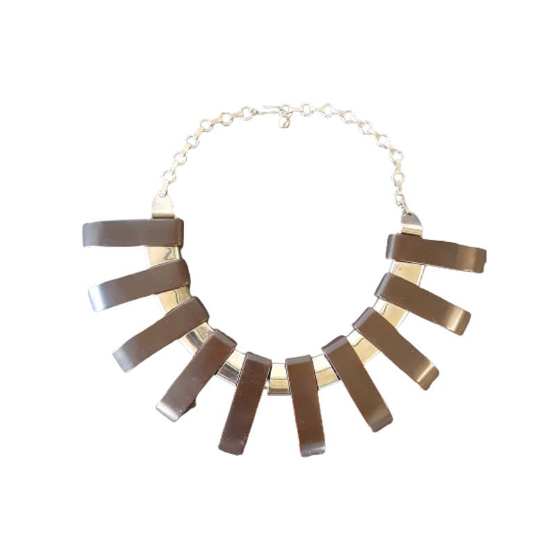 Vintage '30s Art Deco Brass + Bakelite Bib Necklace - Geometric Fringe Collar