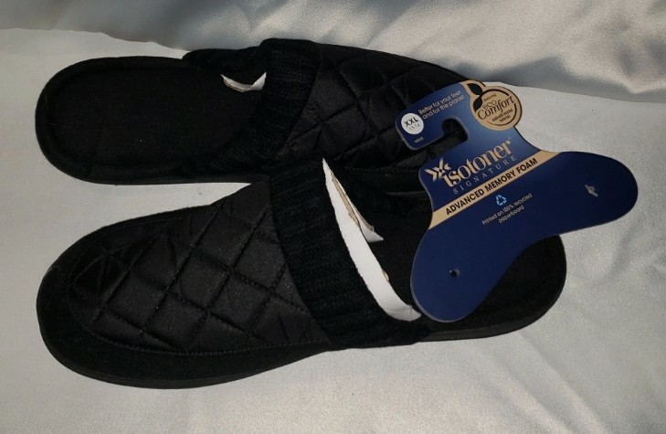 Mens Isotoner Memory foam Black Slippers Great Christmas gift XxL