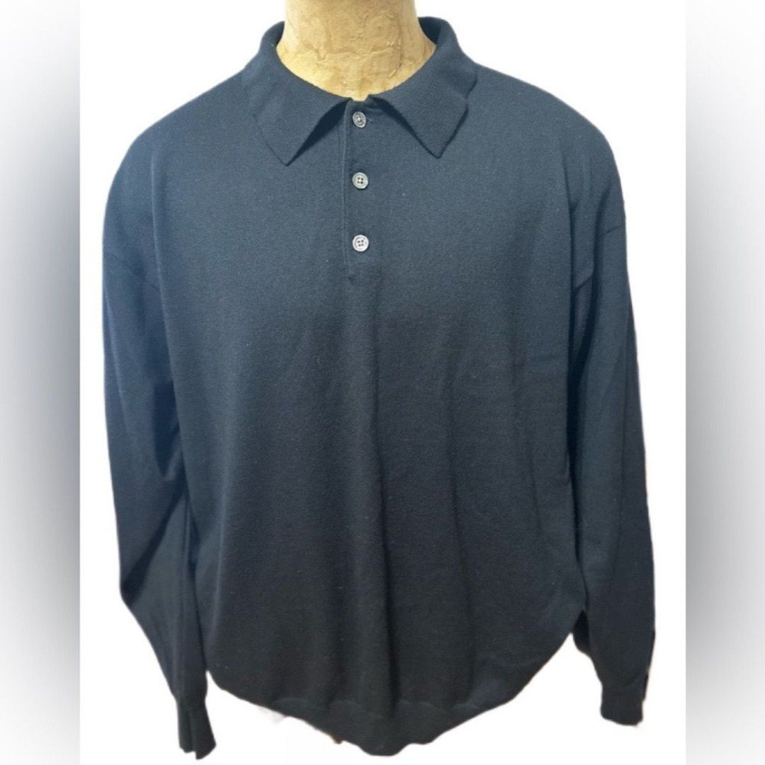 NEW Tuscany Plus Knit Merino Wool Mens Sweater 2XL Black Collared Pullover