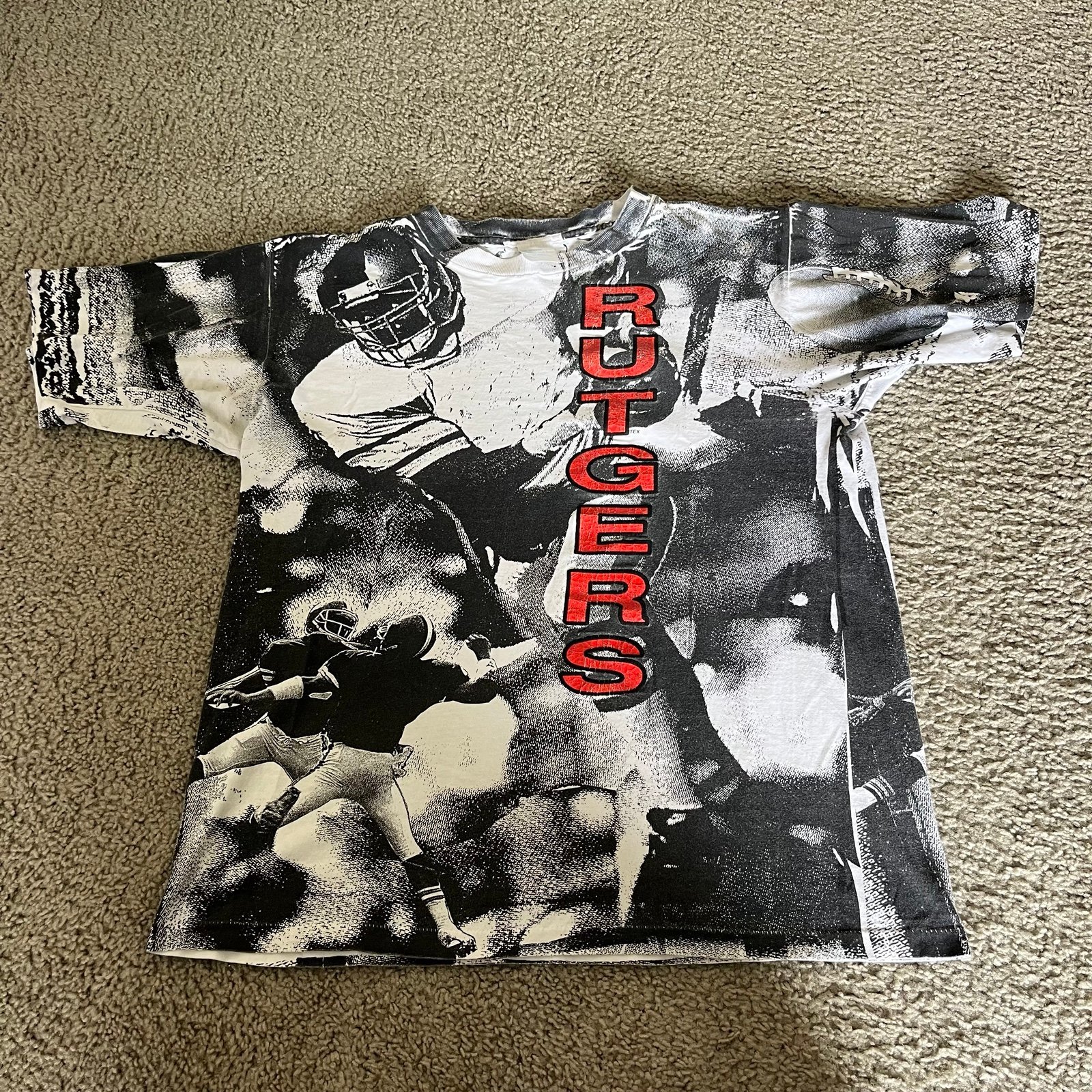 Vintage 90s Rutgers University Football All Over Print AOP Shirt Size Large VTG