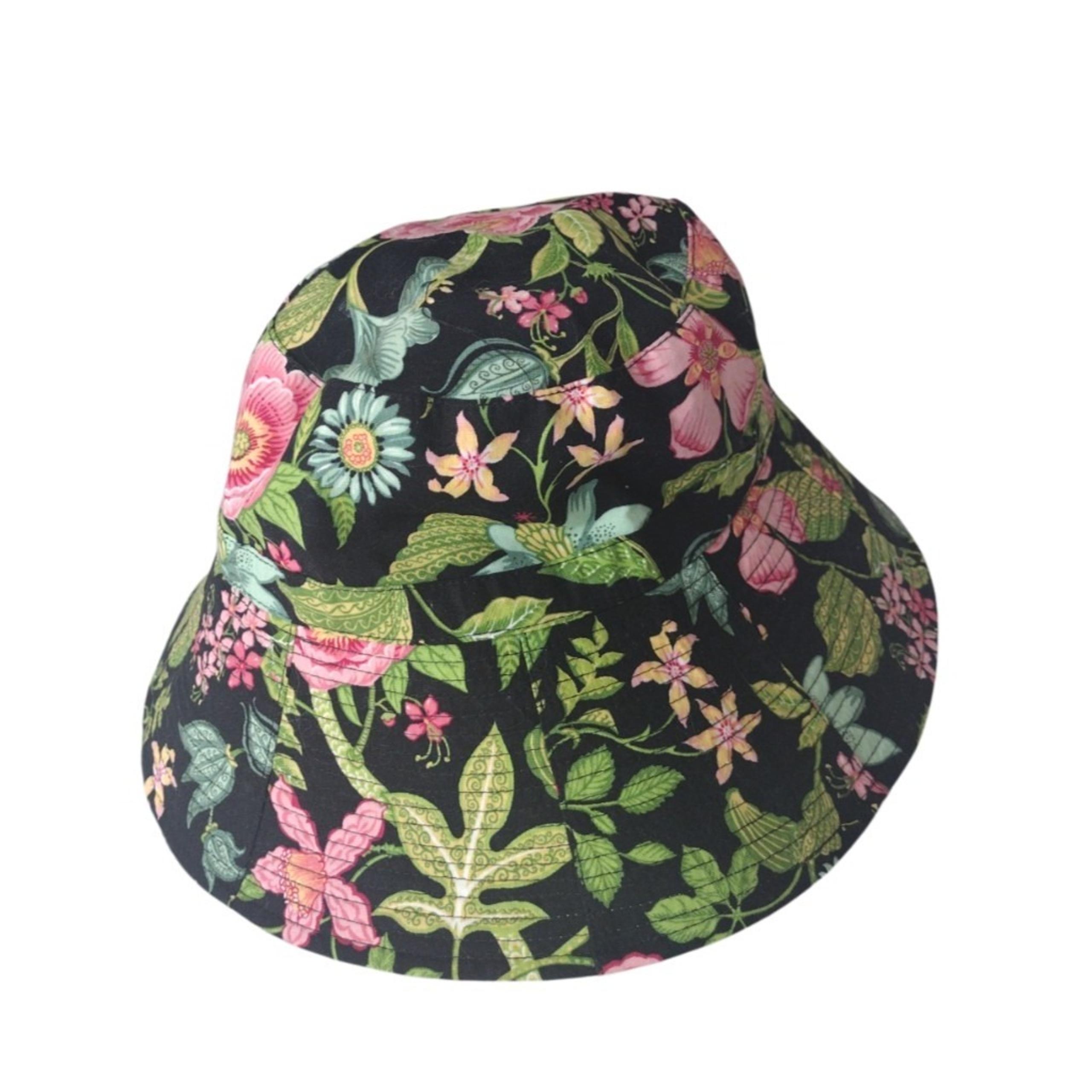 Vera Bradley Hat Women One Size Reversible Black Botanica Floppy Bucket Sun EUC