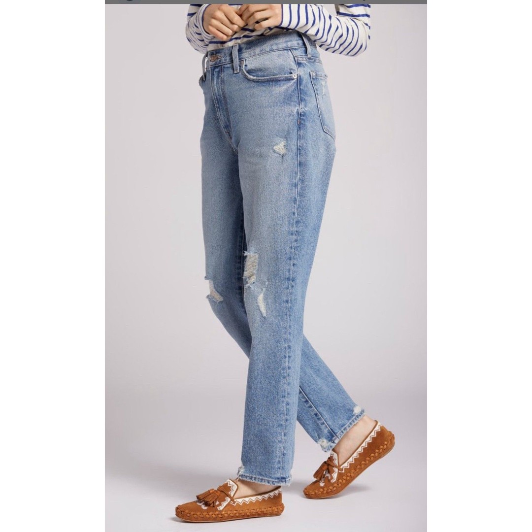 Current/Elliott The Boyfriend Jean Size 26 Mid Blue Wash Women's Distressed New