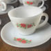 Vintage Anchor Hocking Fire King Milk Glass Red Rose Flower Tea Cup & Saucer