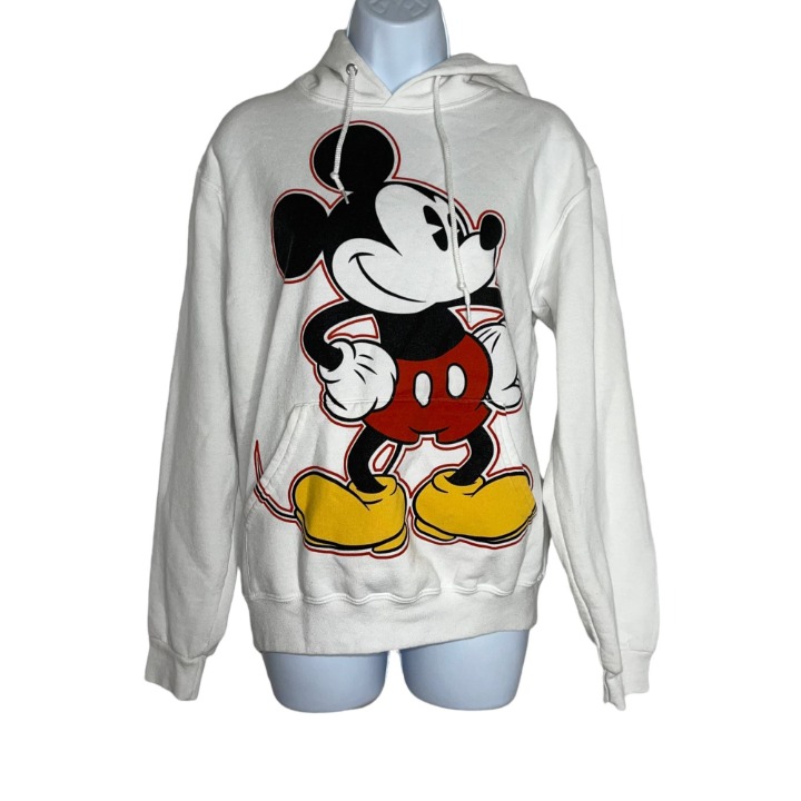 Vintage Disney Mickey Mouse White Hooded Hoodie Sweatshirt Women's Small