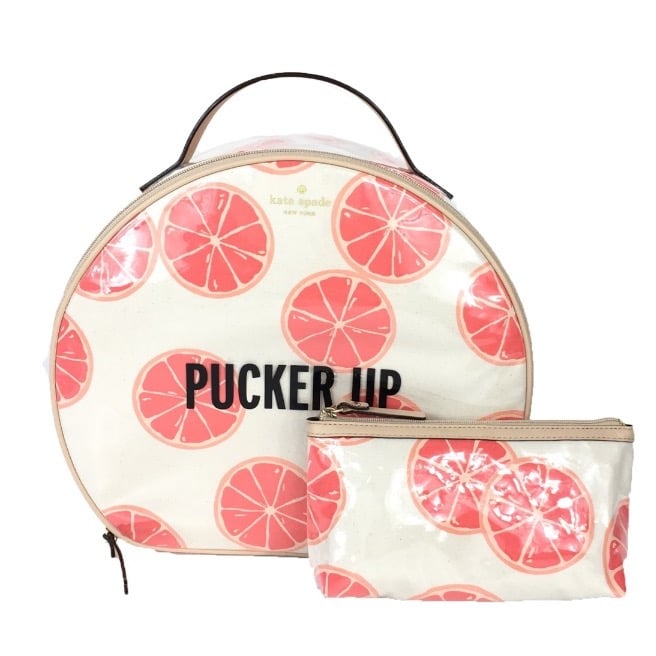 Kate Spade New York Flights Of Fancy Patsie Grapefruit 2pc Cosmetic Case~COOL~