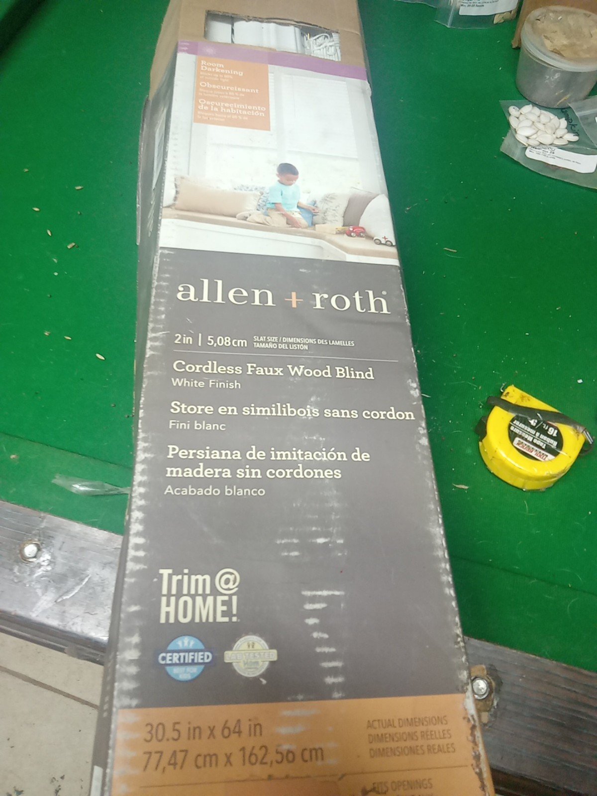 Allen+Roth 2 Room Darkening Cordless Faux Wood Blind White 30.5x64 Fits 27-31