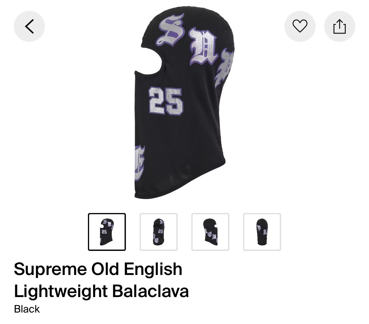 SUPREME OLD ENGlISH LIGHTWEIGHT BALACLAVA BLACK OS NEW WITH TAGS SOLD OUT