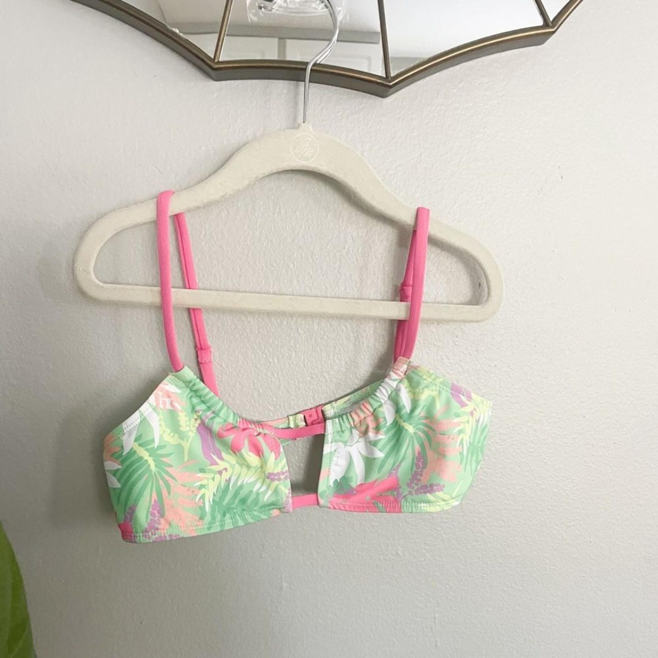 Zara Girls Pink Green Palm Print NWOT Bikini Top Size 11/12