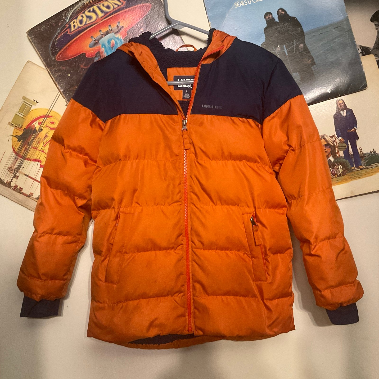 LANDS’ END KIDS THERMOPLUME FLEECE LINED PUFFER PARKA L(10-12)