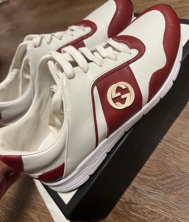 Calfskin Womens Interlocking G Sneakers 39 Rosso White Sz 39.5