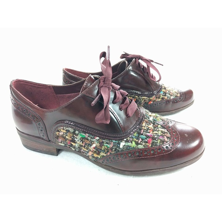 CLARKS Narrative Hamble Oak Brogue Burgundy Wingtip Lace-up Oxfords US 5.5-6