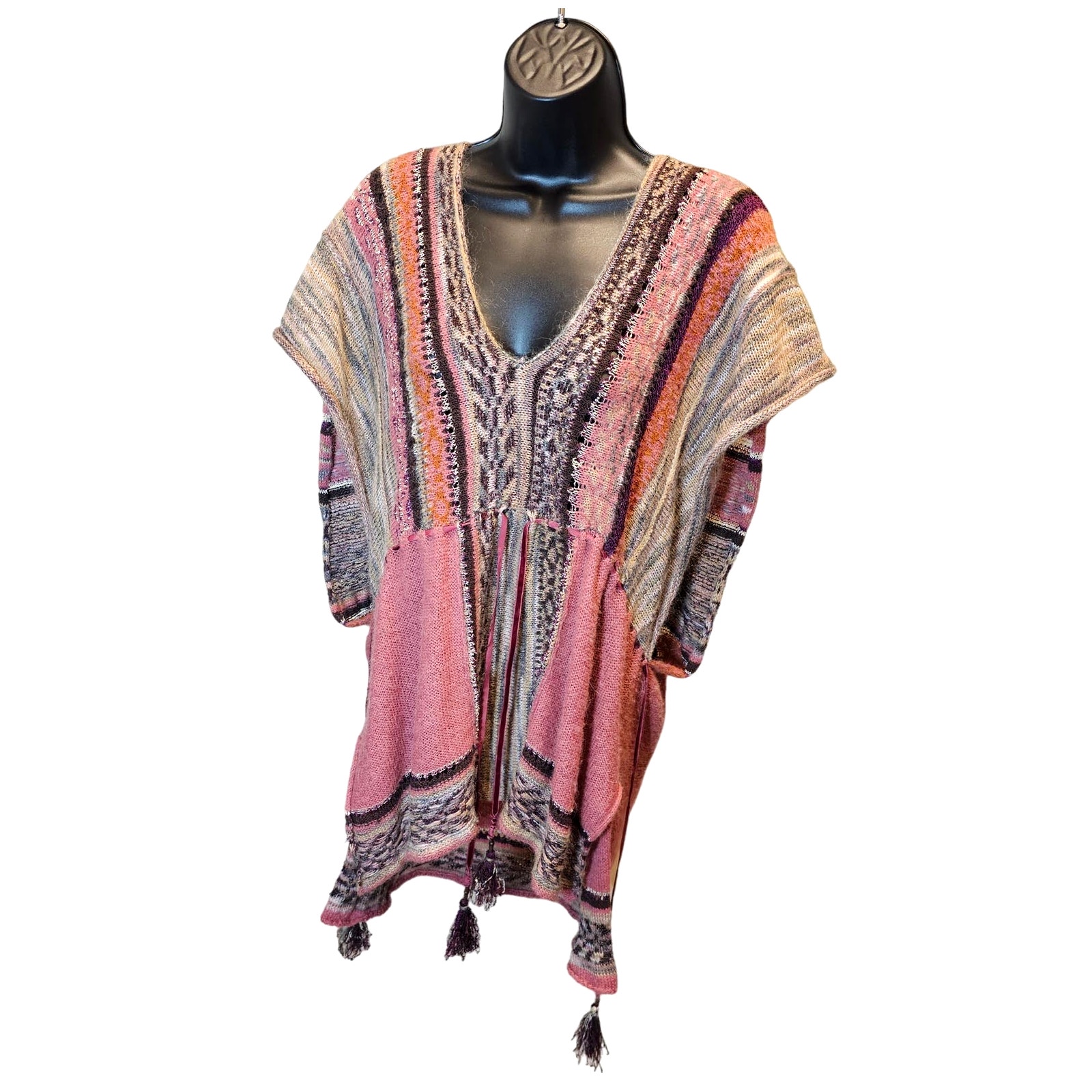Free People Boho Tunic Top in Size Medium Pink Burgundy Brown