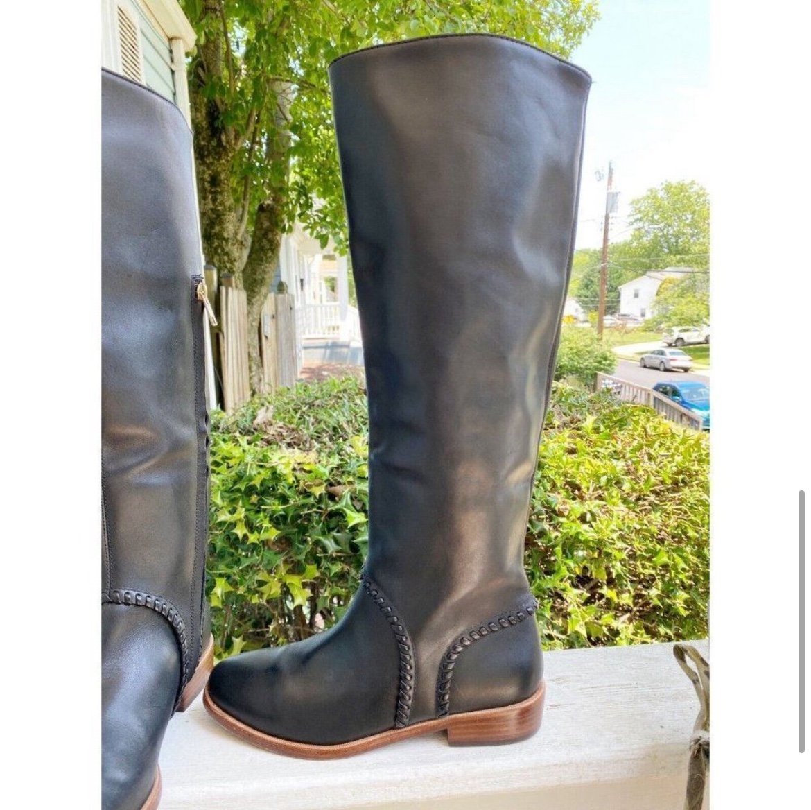 UGG Knee High Whipstitch Leather Boots Black