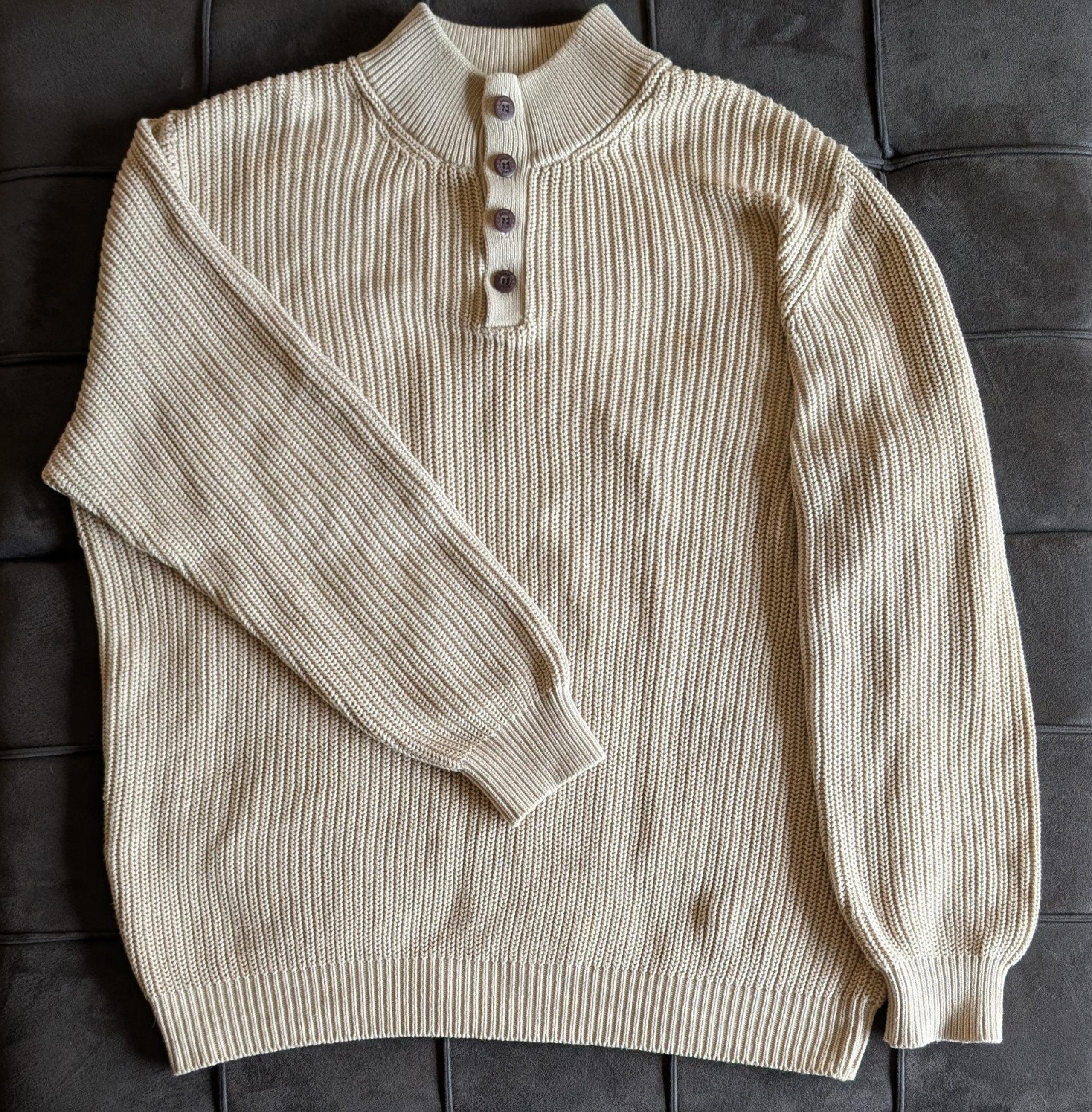Men's Size XXL LL Bean Knit 1/4 Button Down 100% Cotton Tan Sweater