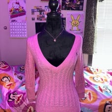 <3 Abercrombie PINK Y2K SCOOP V NECK RIBBED 3/4 SLEEVE SWEATER <3