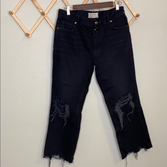 Free People Black Wide Leg Capri Mom Jeans Sz 28
