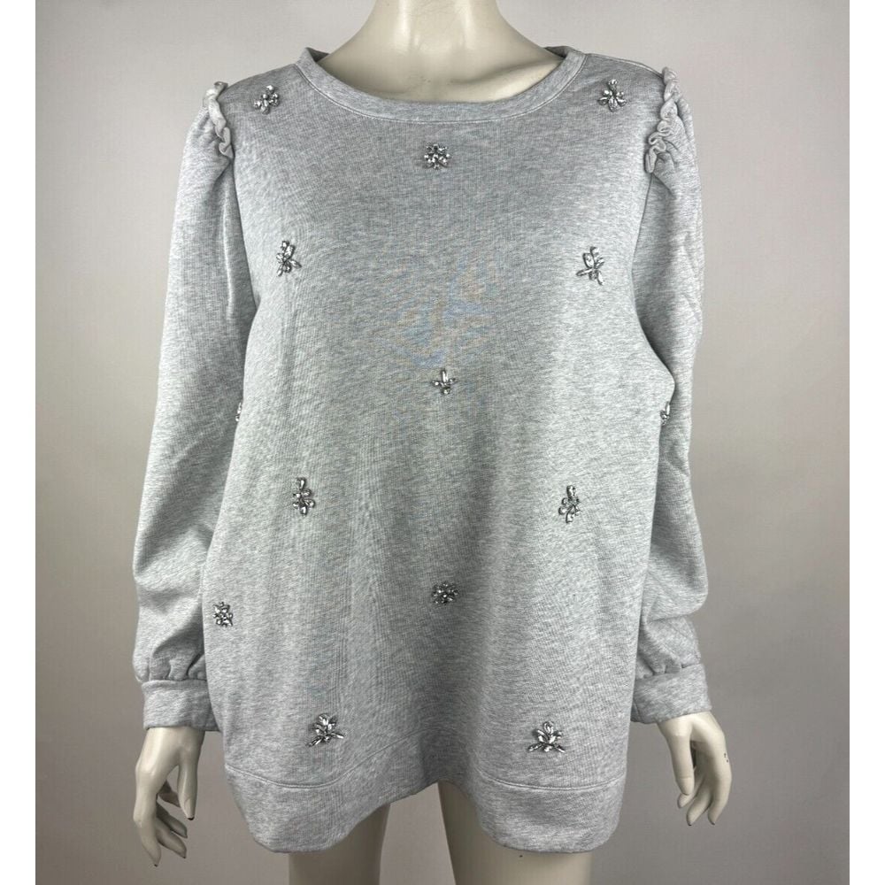 Talbots Embellished Ruffle Shoulder Pullover Sweater Women 2X Long Sleeve Cotton